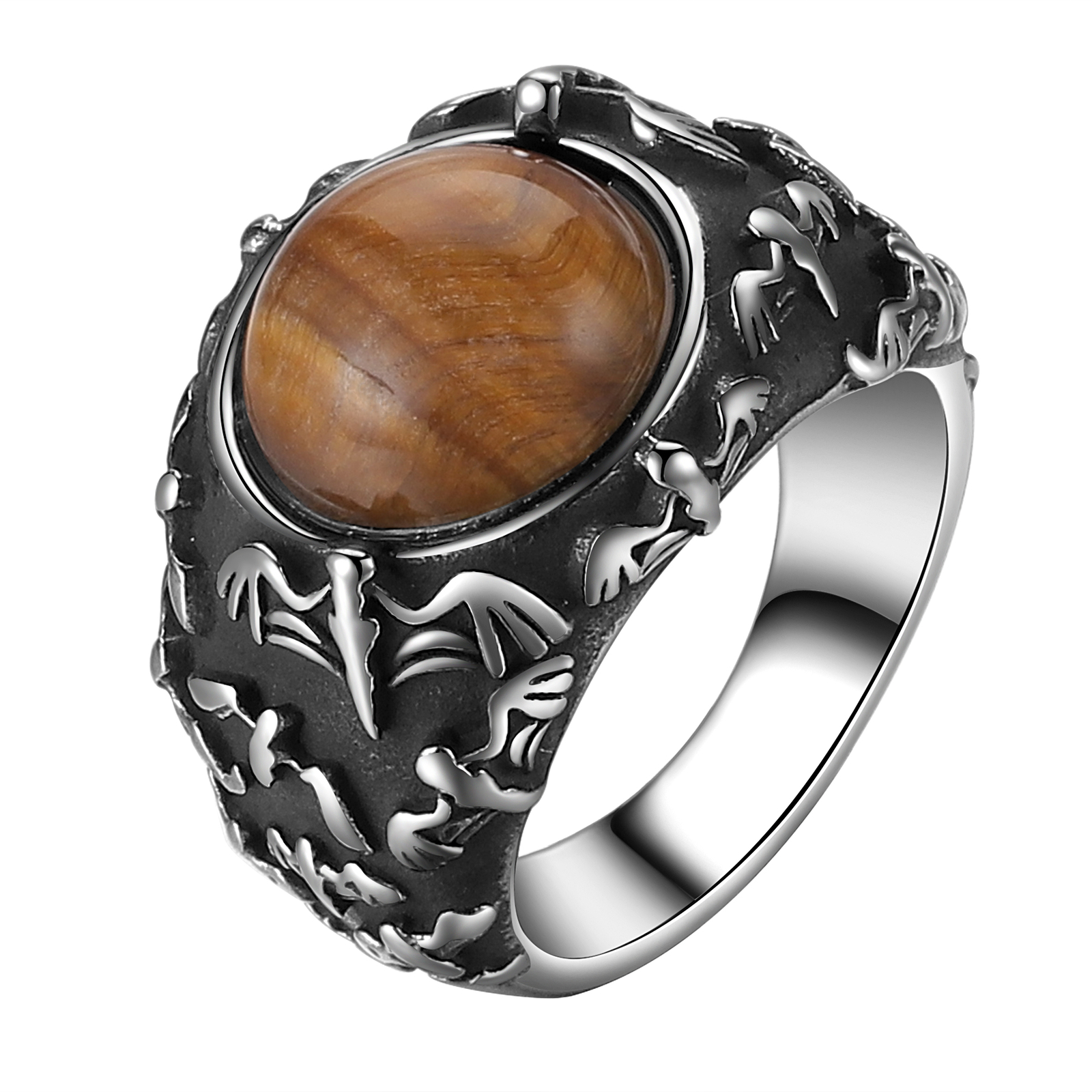 Men’s Gothic Vintage Tiger Eye Bat Casted Stainless Steel Ring Band Size 7-13