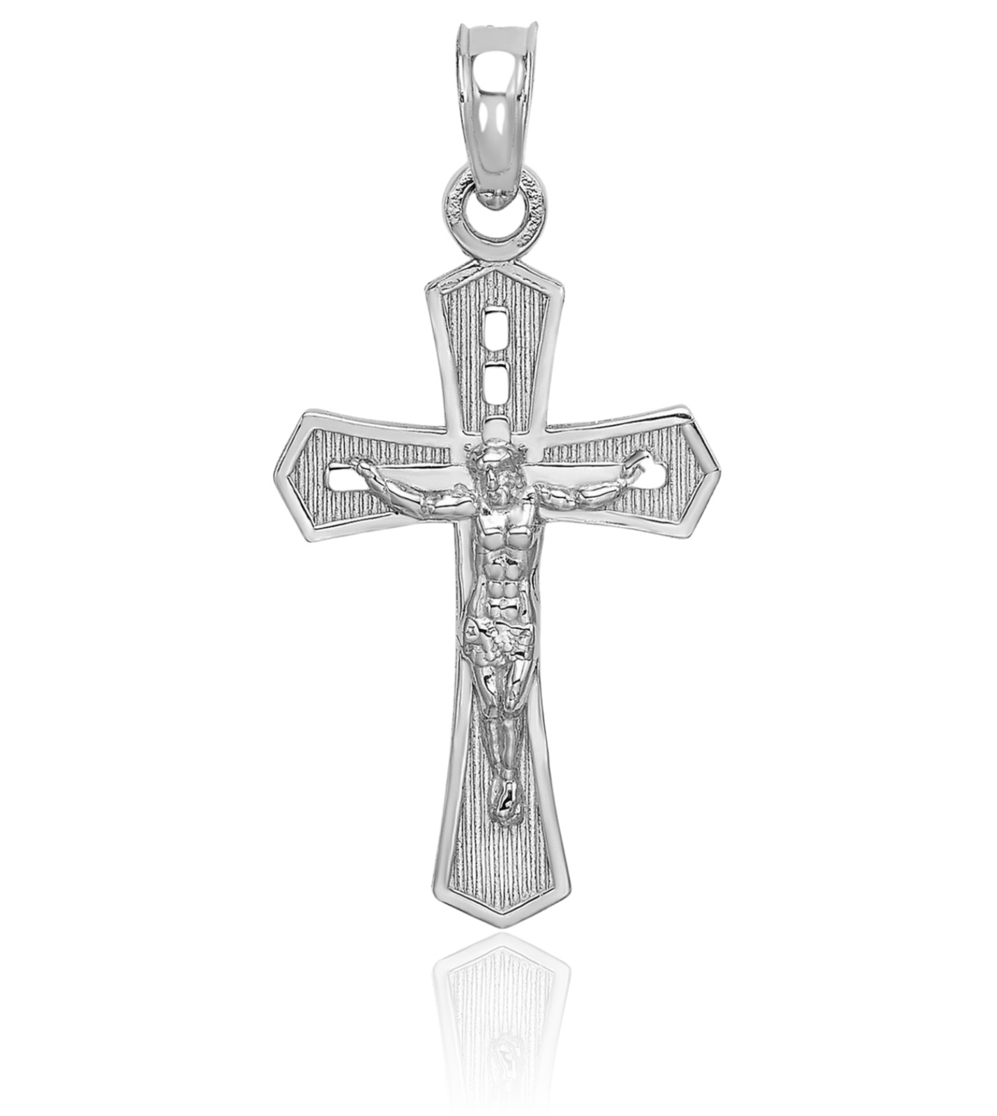 14K Solid White Gold Medium Jesus Crucifix Cross Pendant Necklace 23.9mm