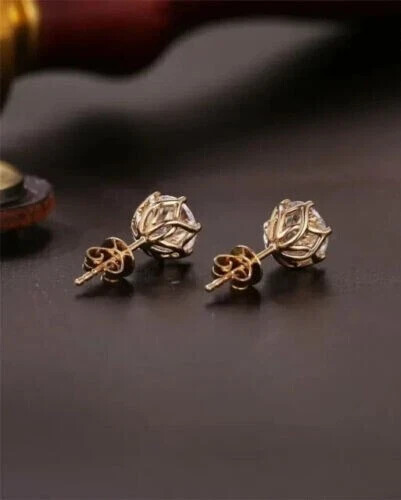 2.00Ct Round Cut Lab Created Diamond 14K Yellow Gold FN Prong Set Stud Earrings