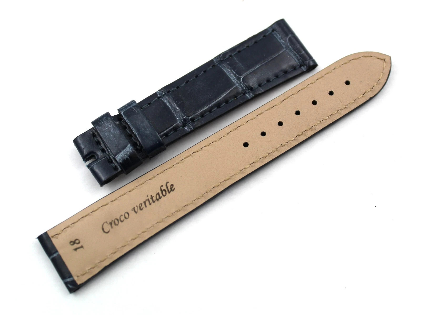 Genuine Crocodile Leather Strap Dark Blue Metallic 18/16mm Handmade New