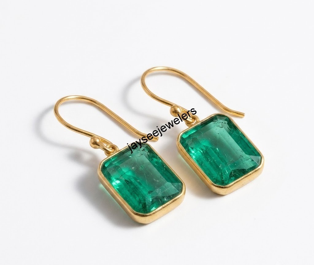 925 Sterling Silver Natural Emerald Hoop Earring Jewelry Gift For Engagement