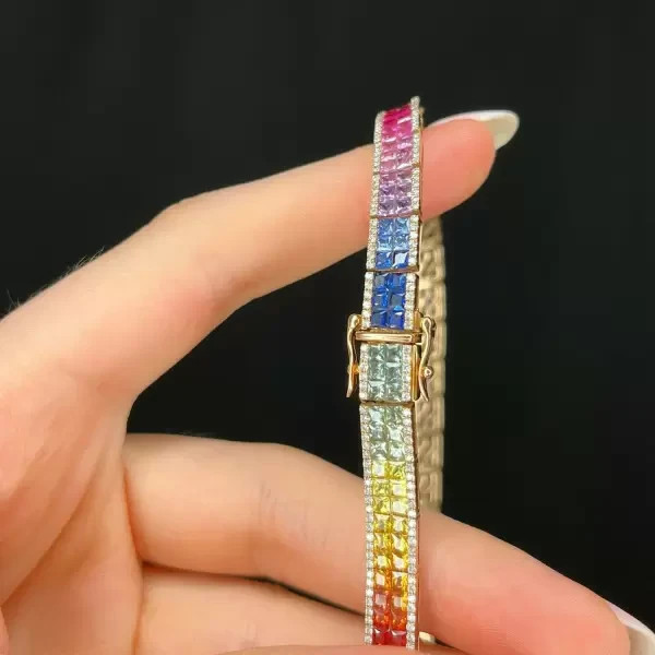 50Ct Princess Cut Multicolor Lab Created Sapphire Rainbow Necklace 925 Silver