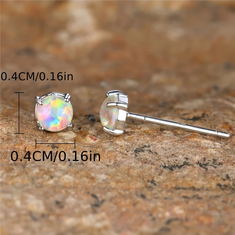 925 Sterling Silver Blue Fire Opal Round Stud Earrings 6mm Women Girls Gift