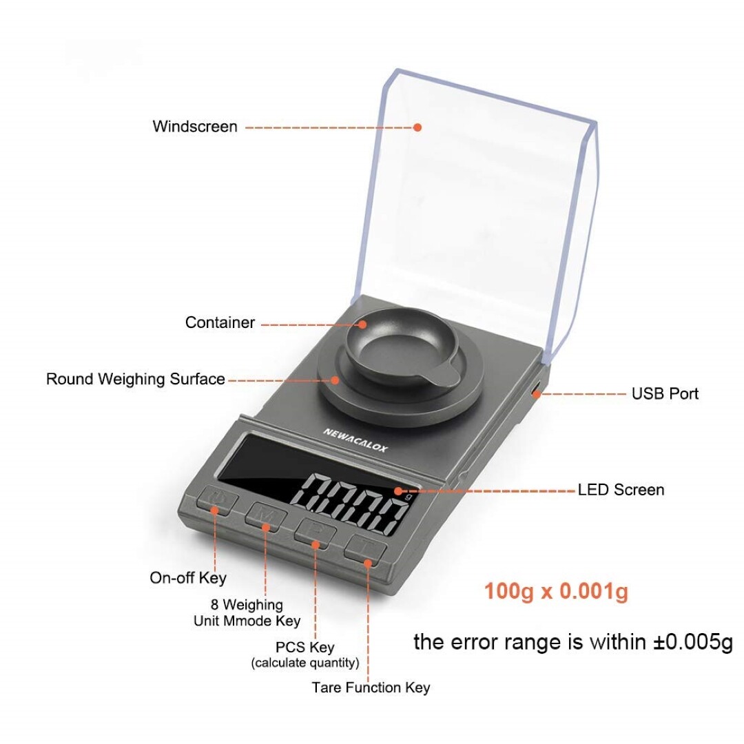 Digital Milligram Scale100g/.0001g Pro Lab Balance Diamond Battery
