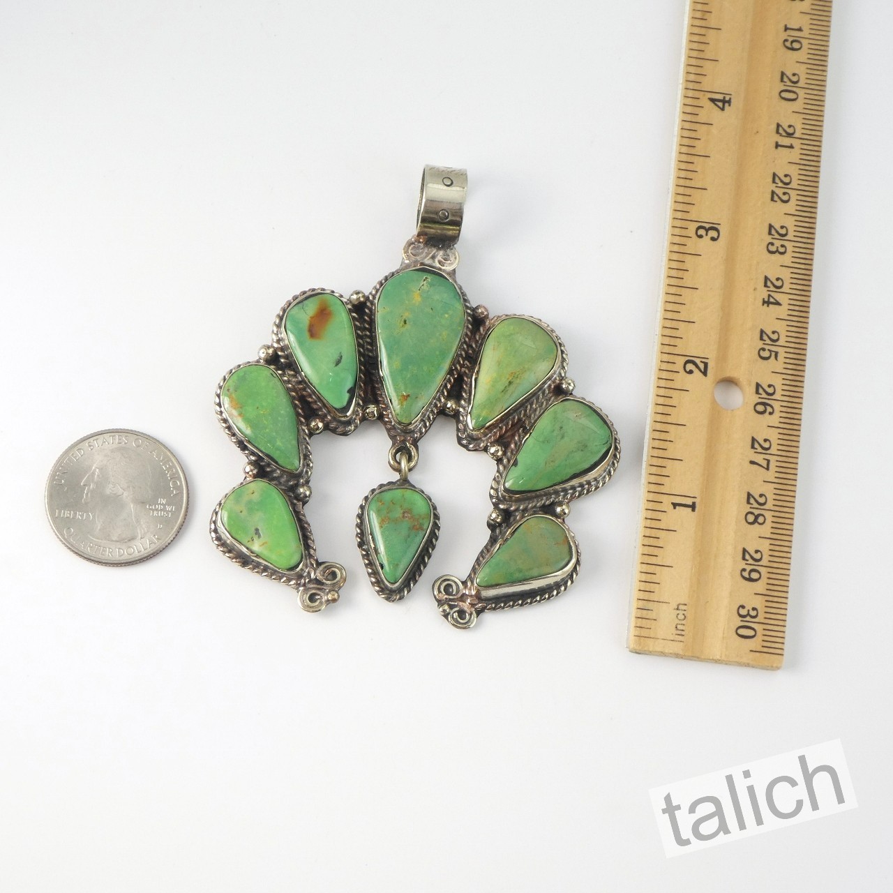Natural Green Turquoise Tibet Silver Floral Large Naja Pendant Boho Southwestern