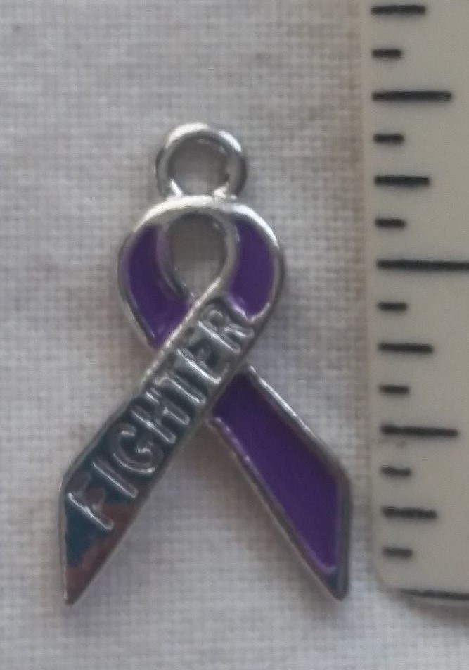 PURPLE AWARENESS RIBBON CHARM – FIGHTER – CANCER – ALZHEIMERS – ADD – ADHD