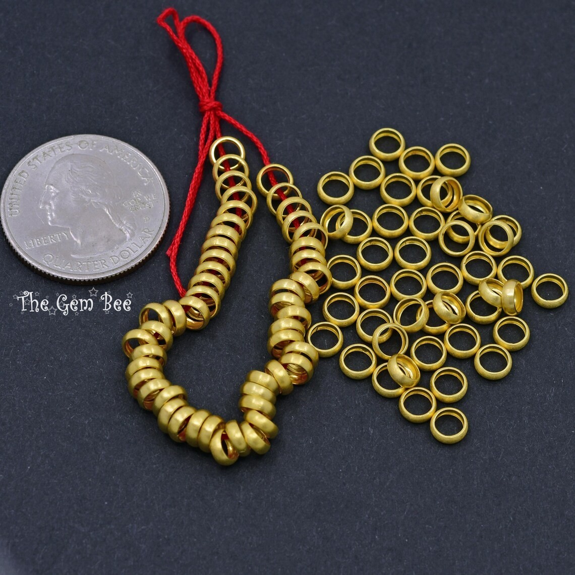 6mm or 5.2mm 18k Yellow Gold Matte Loop Spacer Ring Bead 4.5mm 3.5mm holes