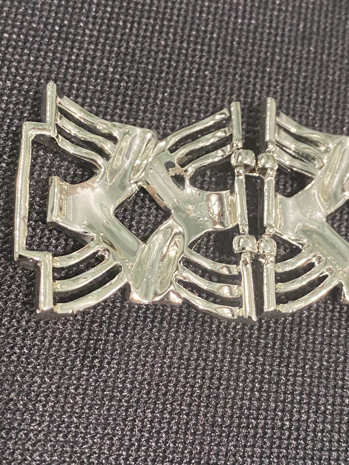Vintage Signed Pegasus Coro Rhodium Plated Panel Link Bracelet Pristine