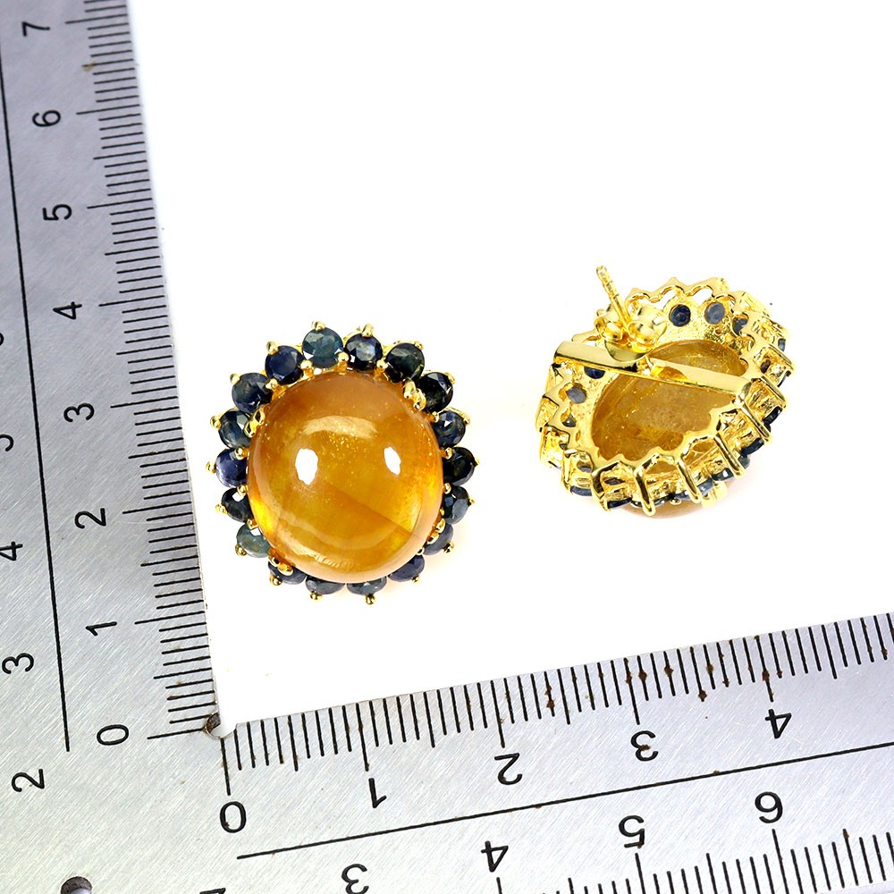 925 Sterling Silver Earrings Oval Yellow Sapphire 16x14mm Sapphire Gemstone
