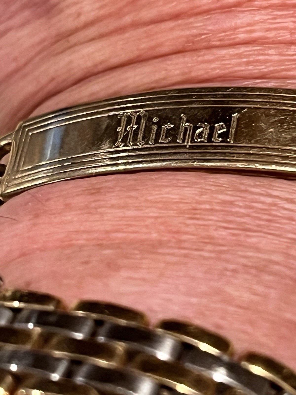 Michael Speidel 8” ID BRACELET ENGRAVED MICHAEL VINTAGE ! Gold Tone USA!