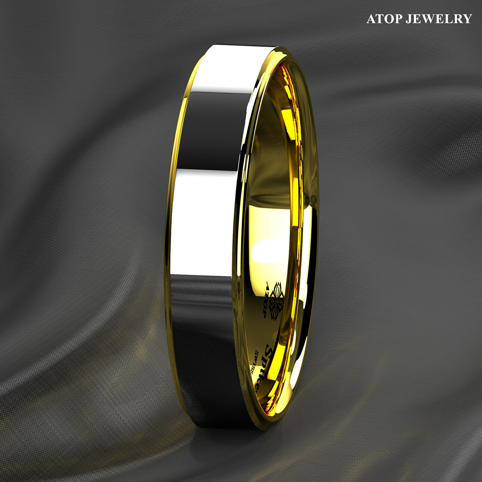 8/6mm Gold Polished Tungsten Ring Plated Metal Wedding Band ATOP Men’s Jewelry
