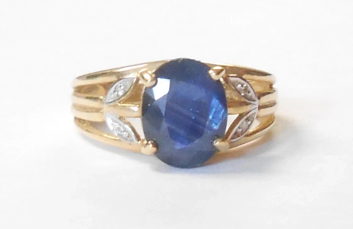 3.21 Ct Oval Cut Natural Sapphire Diamond & Wedding Ring 14K Yellow Gold