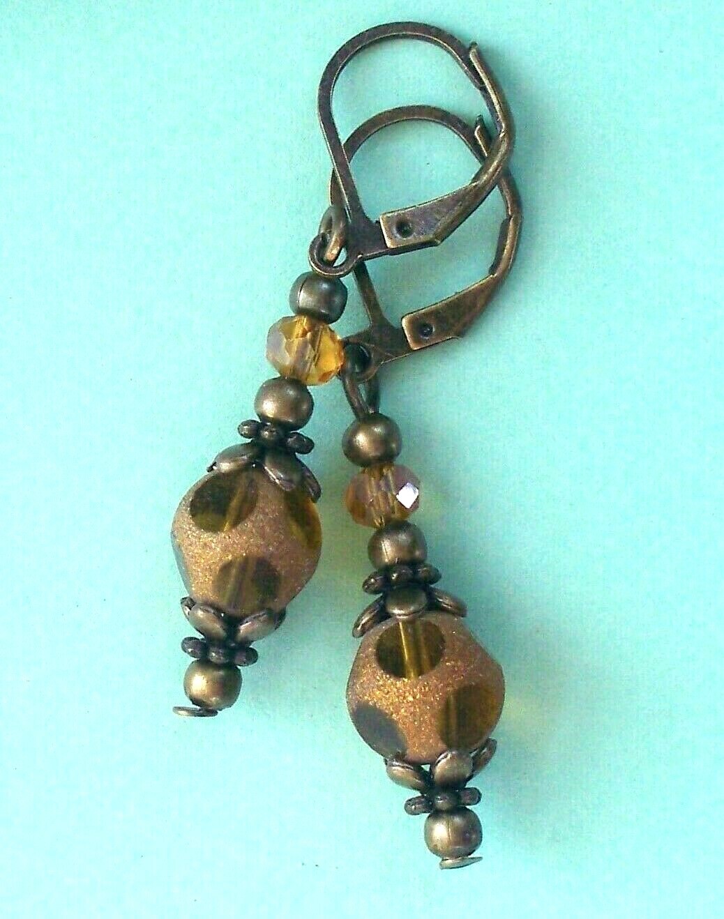 WINDOW CUT crystal RAINBOW TOPAZ Lever back BRONZE handcrafted CHOOSE XX