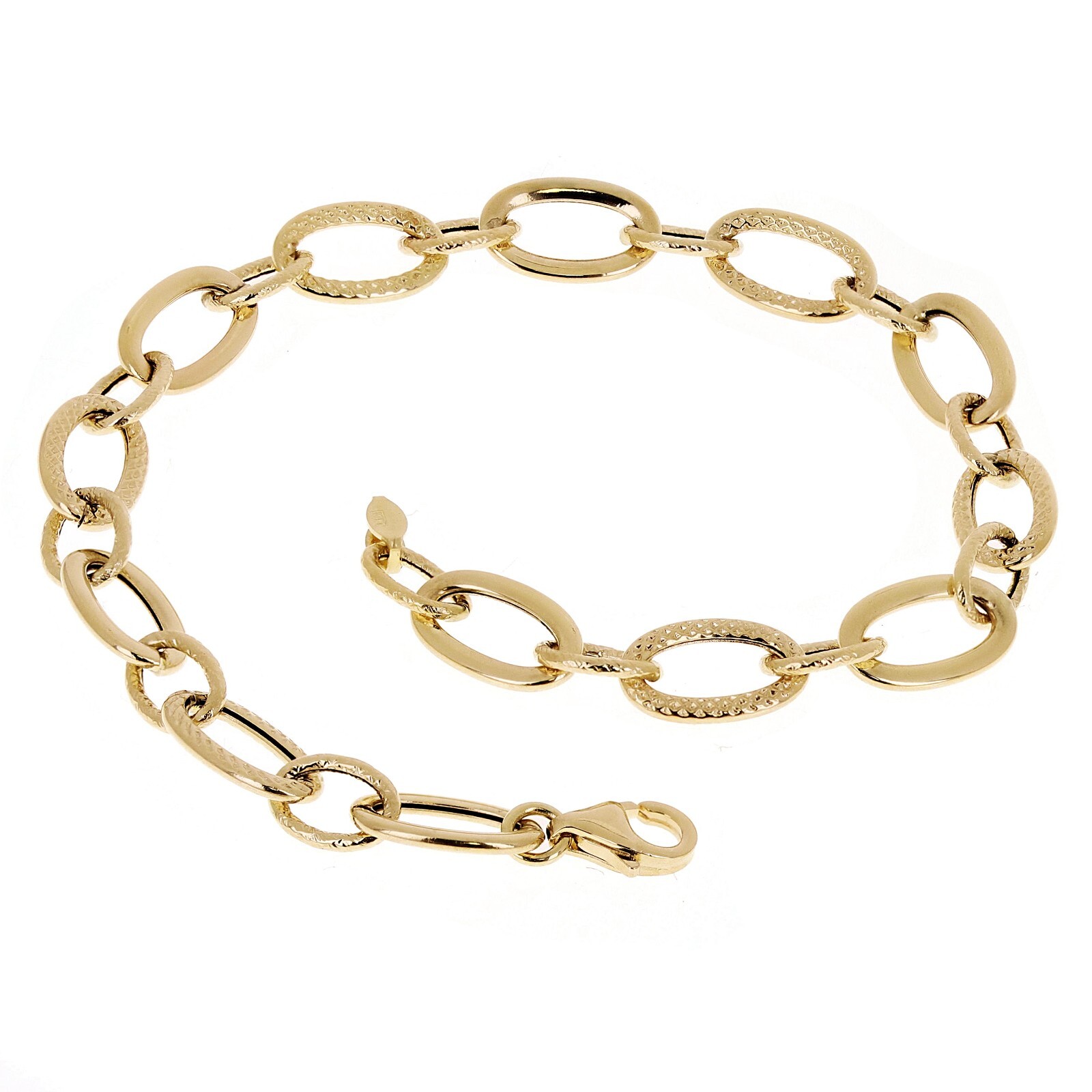 Italian 14k Yellow Gold Hollow Plain & Rope Oval Link Bracelet 7.5″ 7mm 2.8grams
