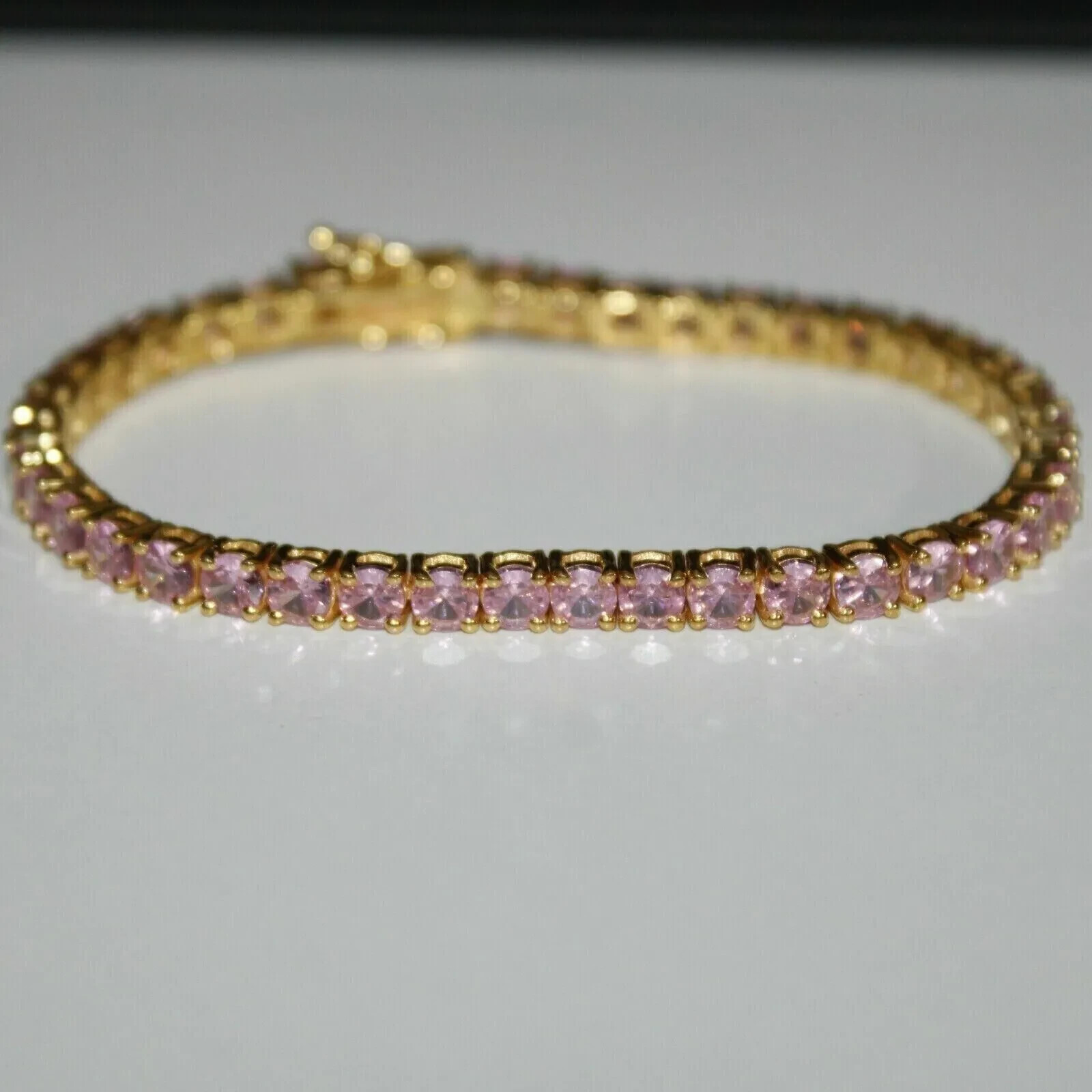 5Ct Round Lab Created Pink Sapphire Women’s Tennis Bracelet 14K Yellow Gold Over