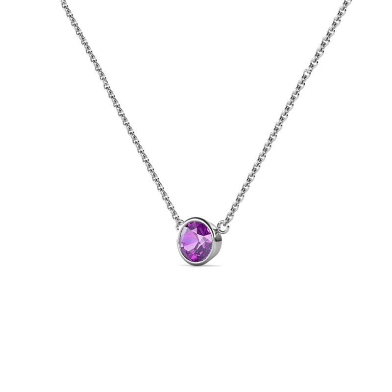 Round Amethyst 4.00 mm Bezel Set Womens Solitaire Pendant Necklace JP:191534
