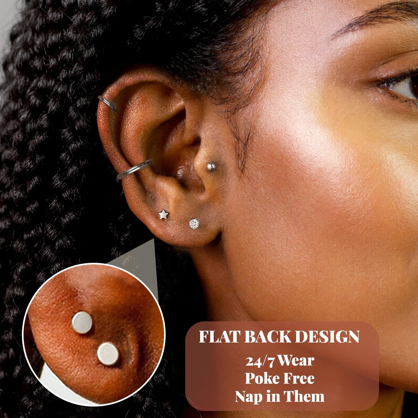 jagosen Flat Back Stud Earrings Cartilage 12 millimeters, Sliver-16G(1.2mm)
