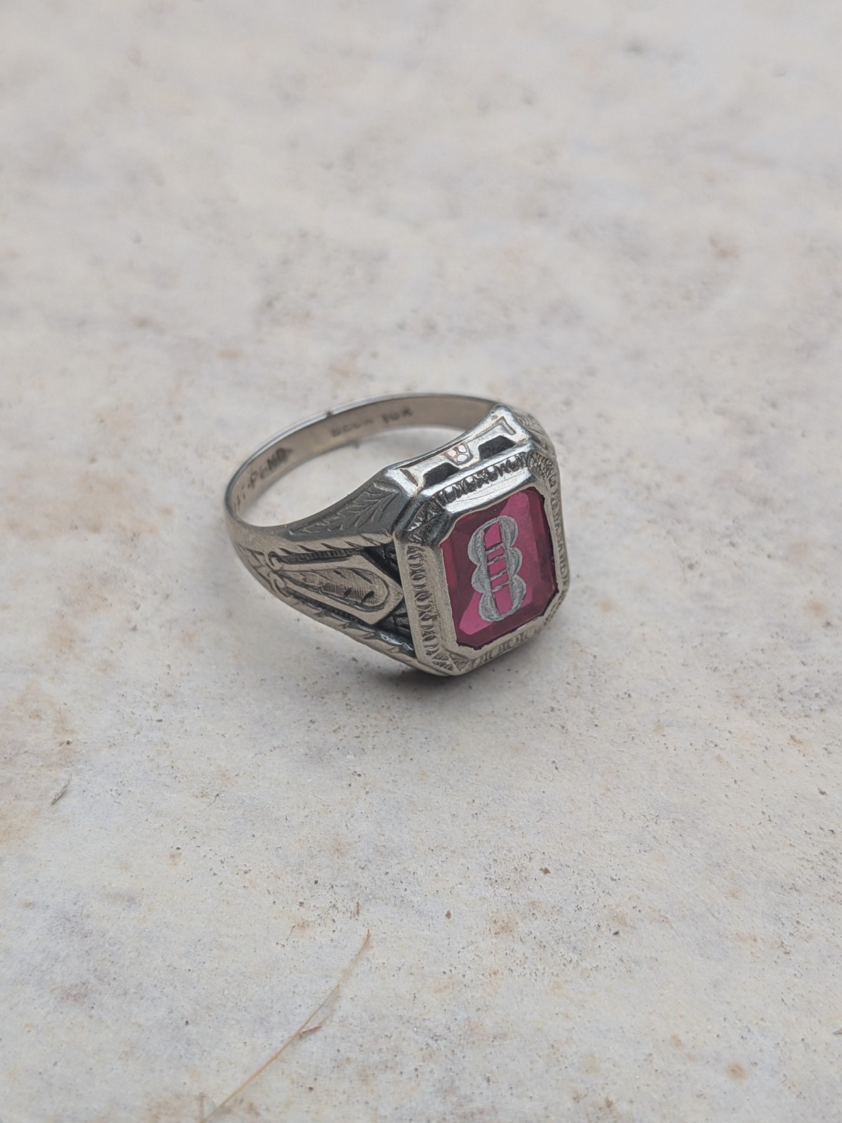 Odd Fellows Vintage Art Deco Signet Ring 10k Solid White Gold 4.27g, Size 8.5