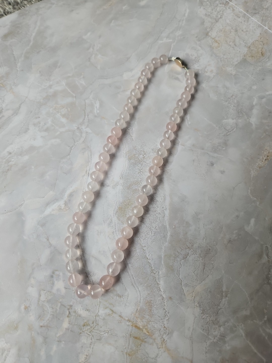 Hand-Knotted Rose Quartz Bead Necklace 20” Pink Polished Stones Sterling Clasp
