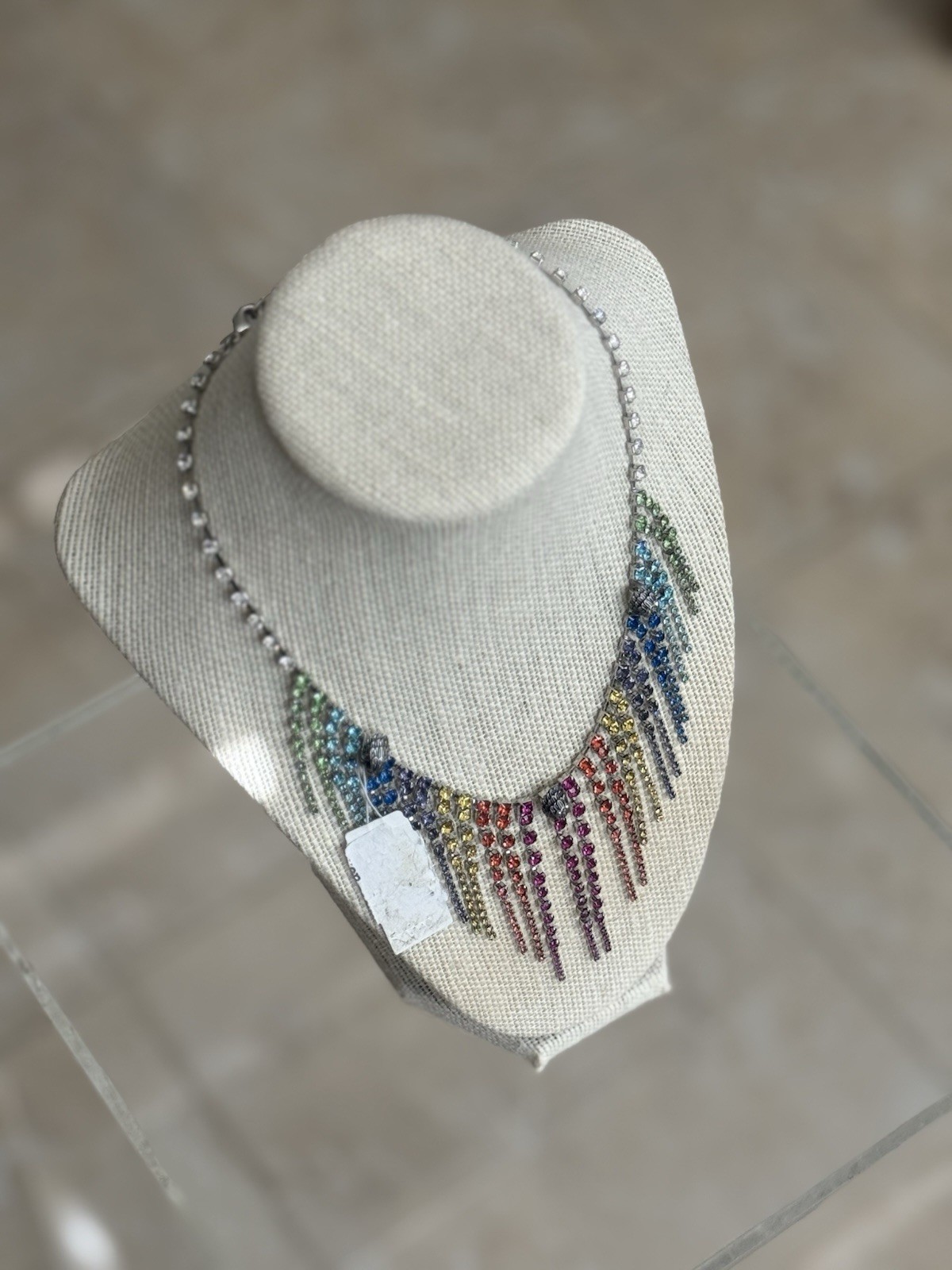 Kurt Geiger London Rainbow Fringe Crystal Statement Necklace Multicolor