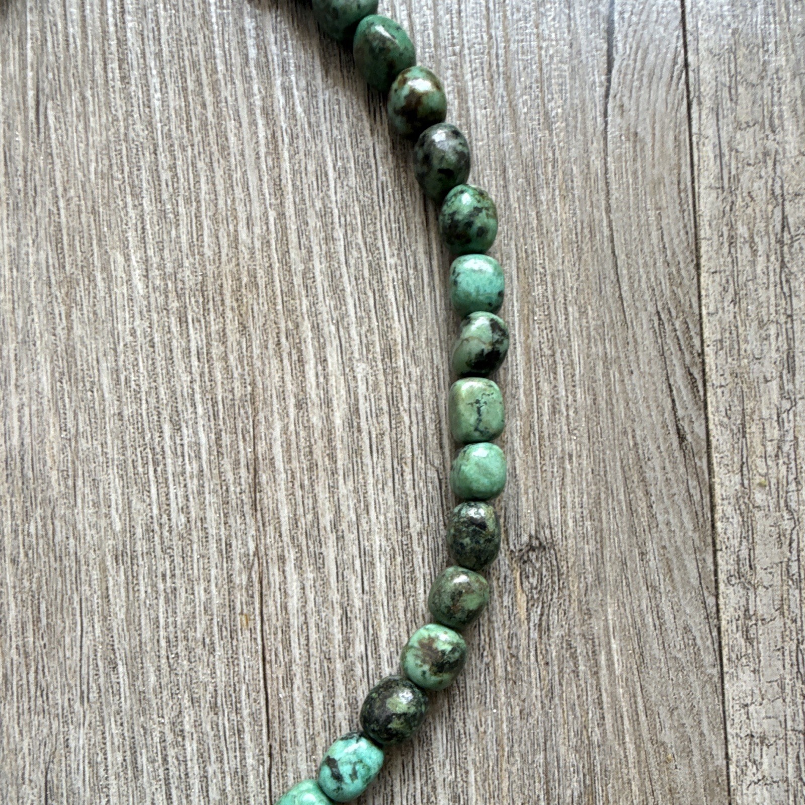 Green Turquoise Round Beaded Necklace Sterling Silver 925 Lobster Clasp