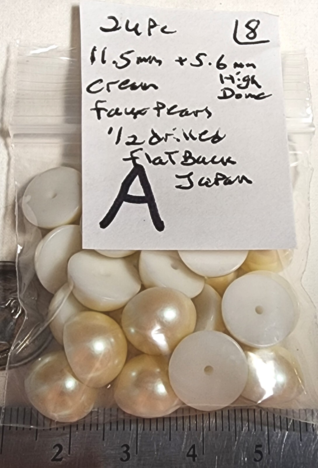 Vtg Japan Flat Rnd Cream White Color Glass Faux Pearl 12, 13, 14, 15, 16mm 5018