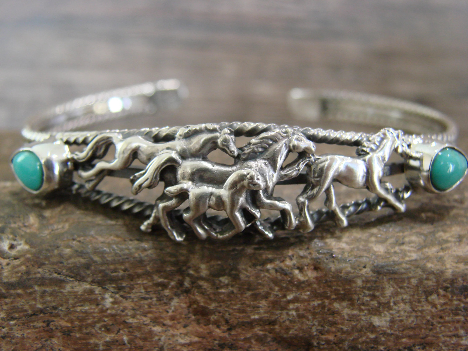 Native American Indian Sterling Silver & Turquoise Horse Bracelet by Begay
