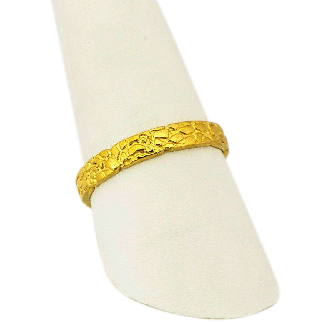 Solid 24K Yellow Gold Nugget Band, 3mm Gold Nugget Ring, Size 5 – 11