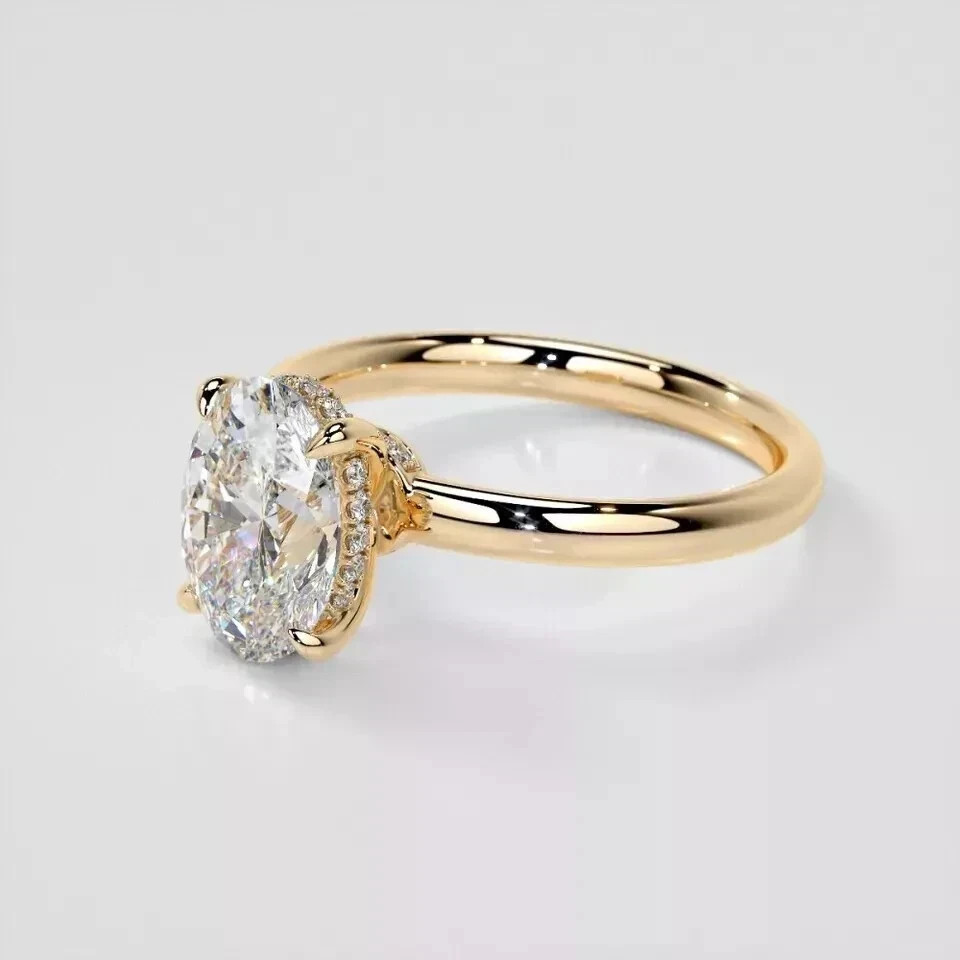 14k Yellow Gold Diamond Ring 2.15 Ct Oval Cut Lab Grown IGI Certified VVS E F