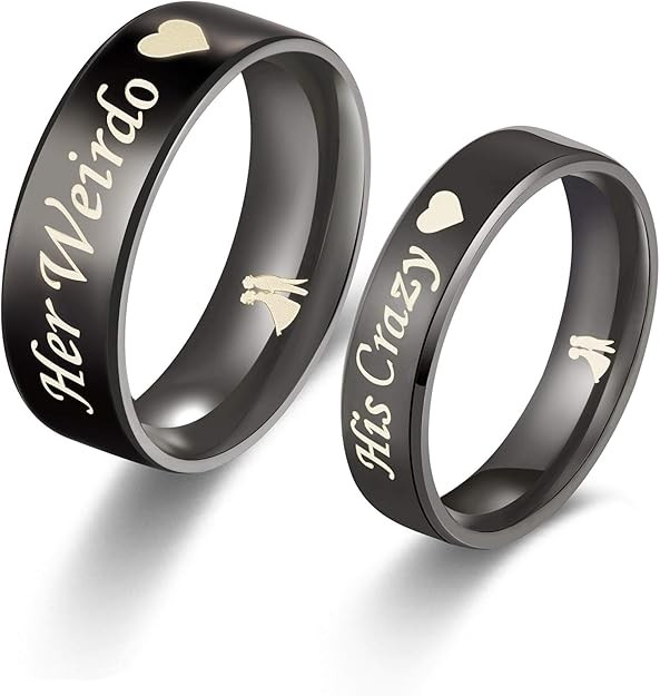 Jewelry His or Hers Matching Set His Crazy Her Weirdo Titanium Couple Ring