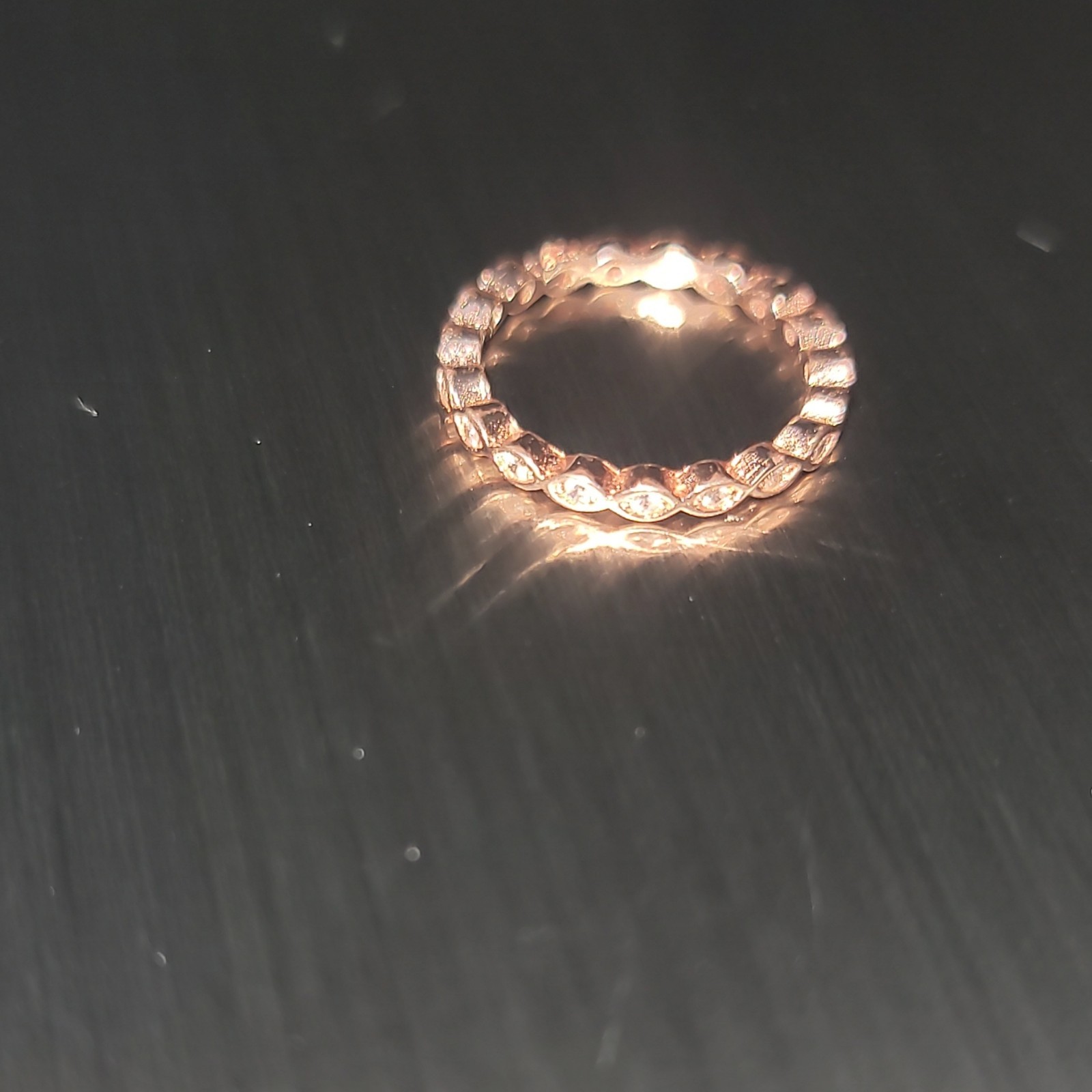 Rose Gold Plated Sterling Silver Stackable Band Ring Size 3 Cubic Zirconia