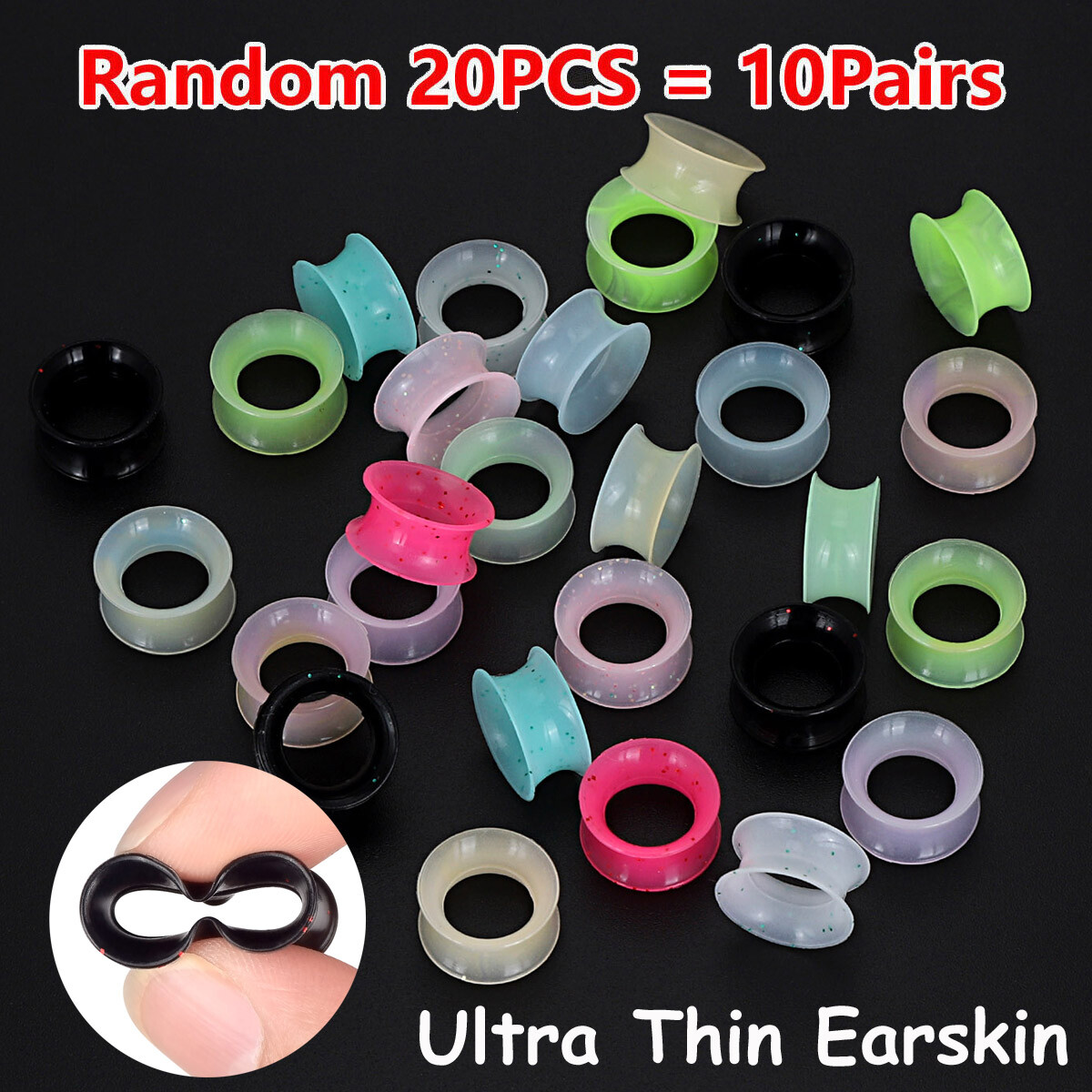 20Pcs Thin Silicone Earskin Tunnels Flexible Ear Gauge Kit Expander Plug 2g-3/4″