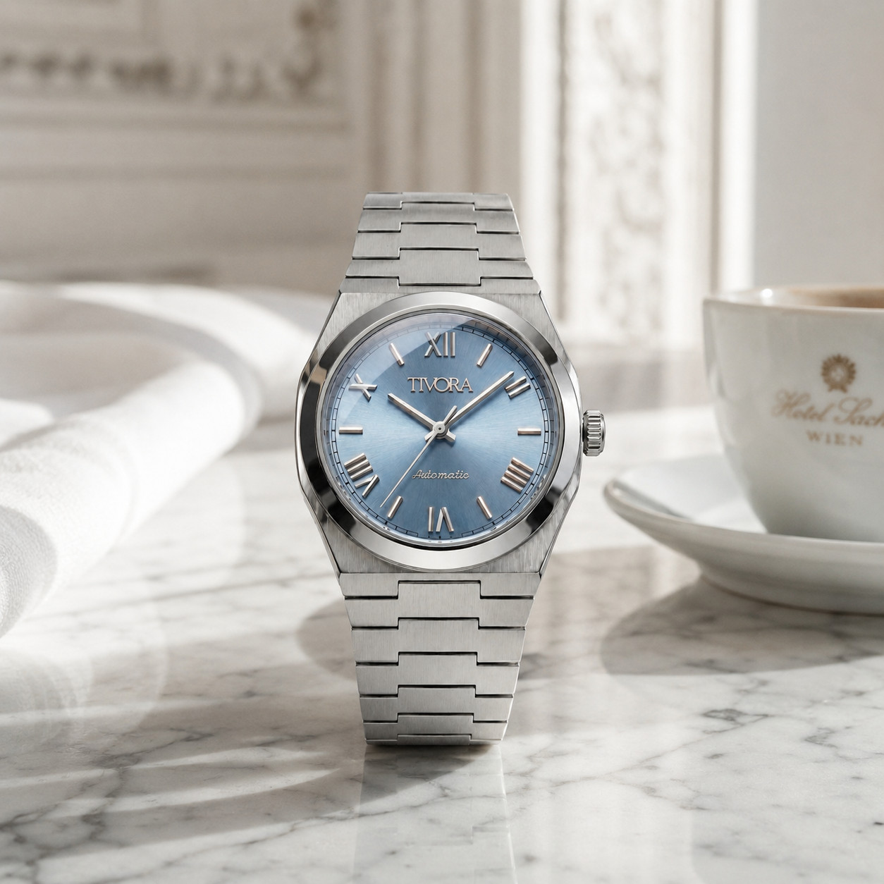 TÍVORÁ Échelon Argent Steel Ice Dial – Custom Branded Automatic Watch