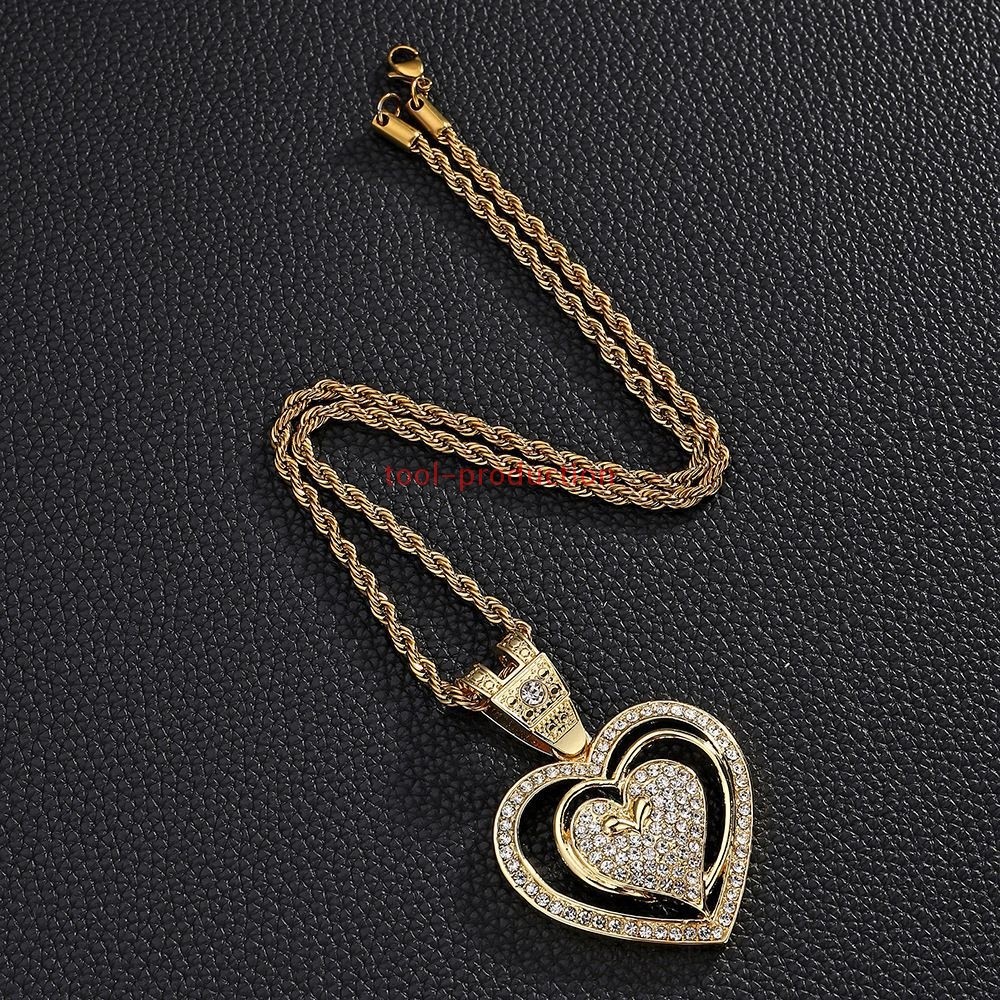 Sparkling Double Layer Heart Zircon Pendant With Free Chain A+++++
