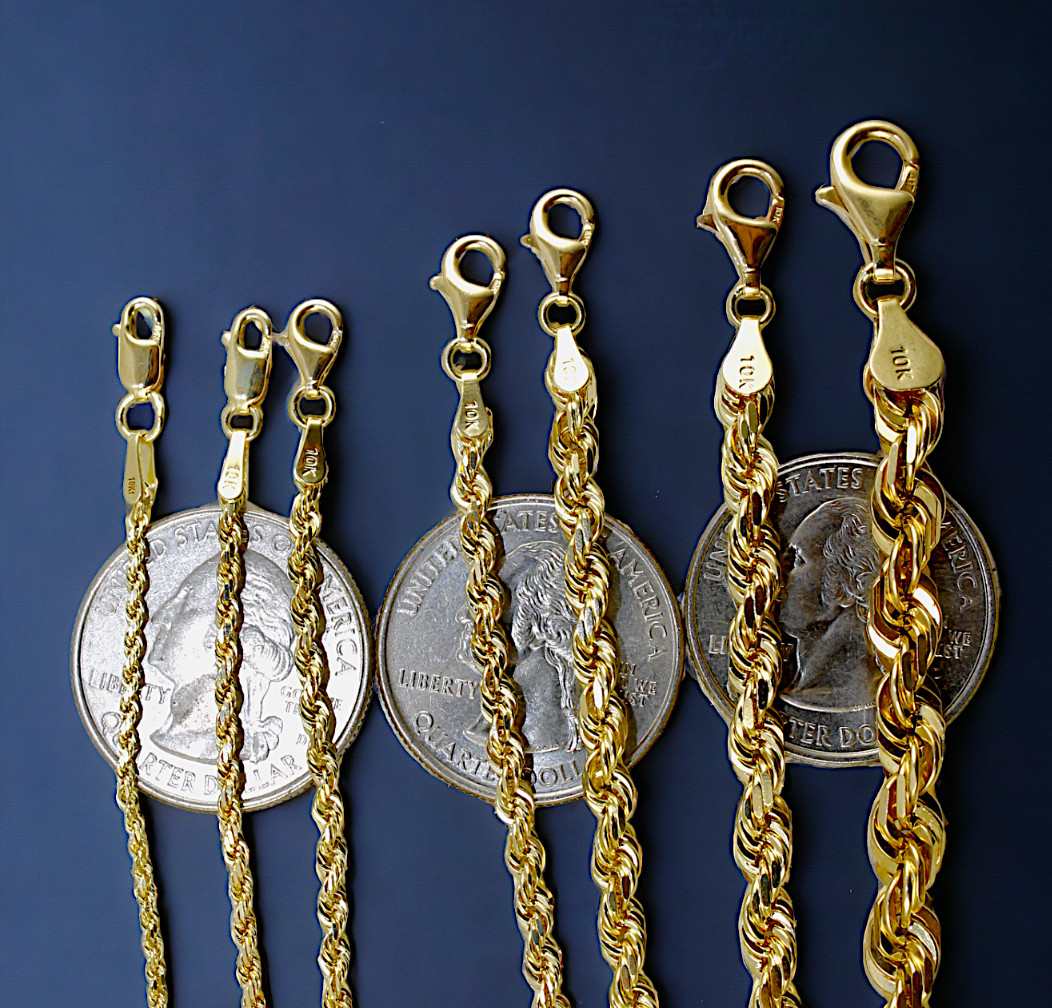 10K Yellow Gold 1mm-23mm Solid Rope Chain Necklace Diamond Cut All Sizes