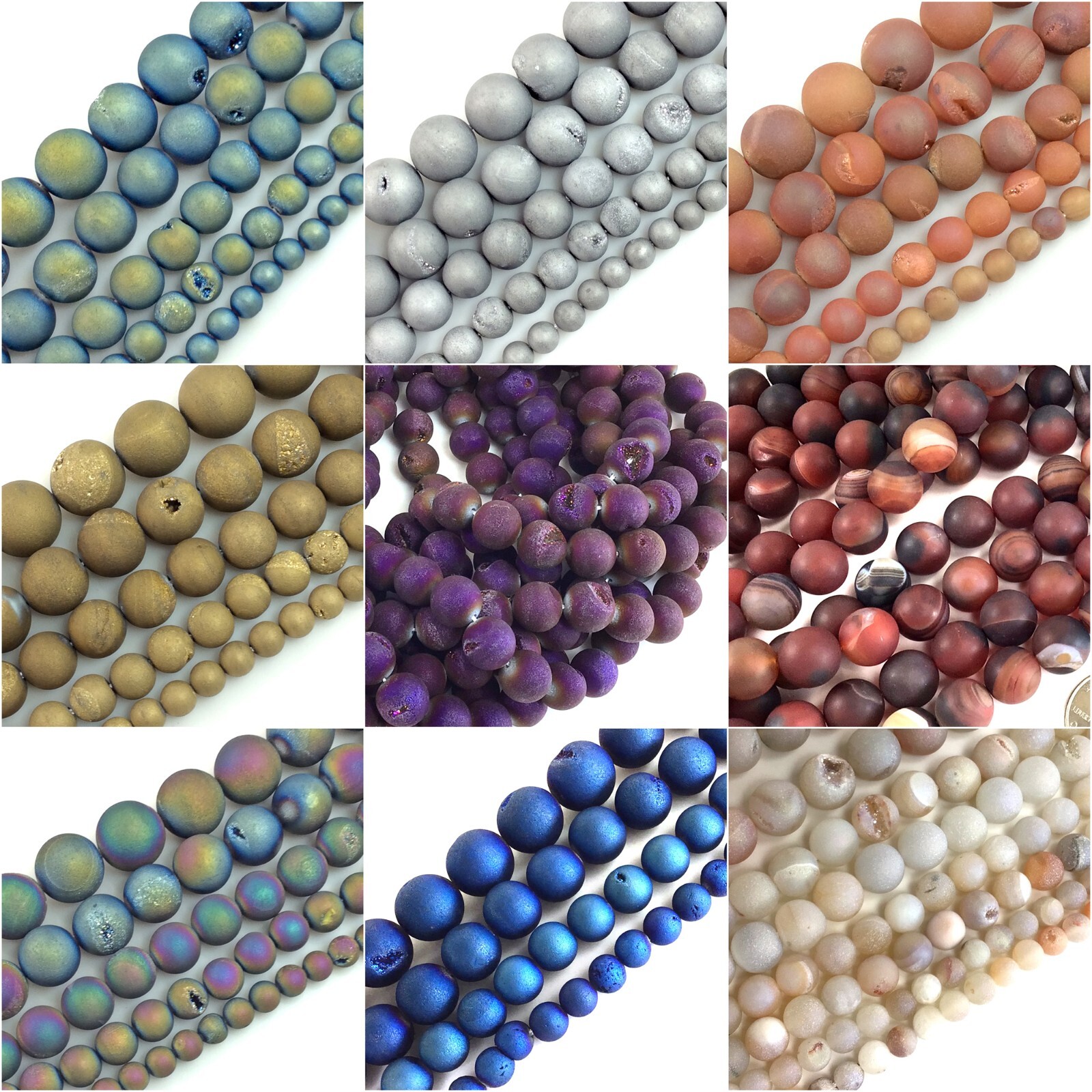 Druzy Agate Frosted Bead Matte Round Loose Bead 15″ Strand 6mm 8mm 10mm 12mm 14