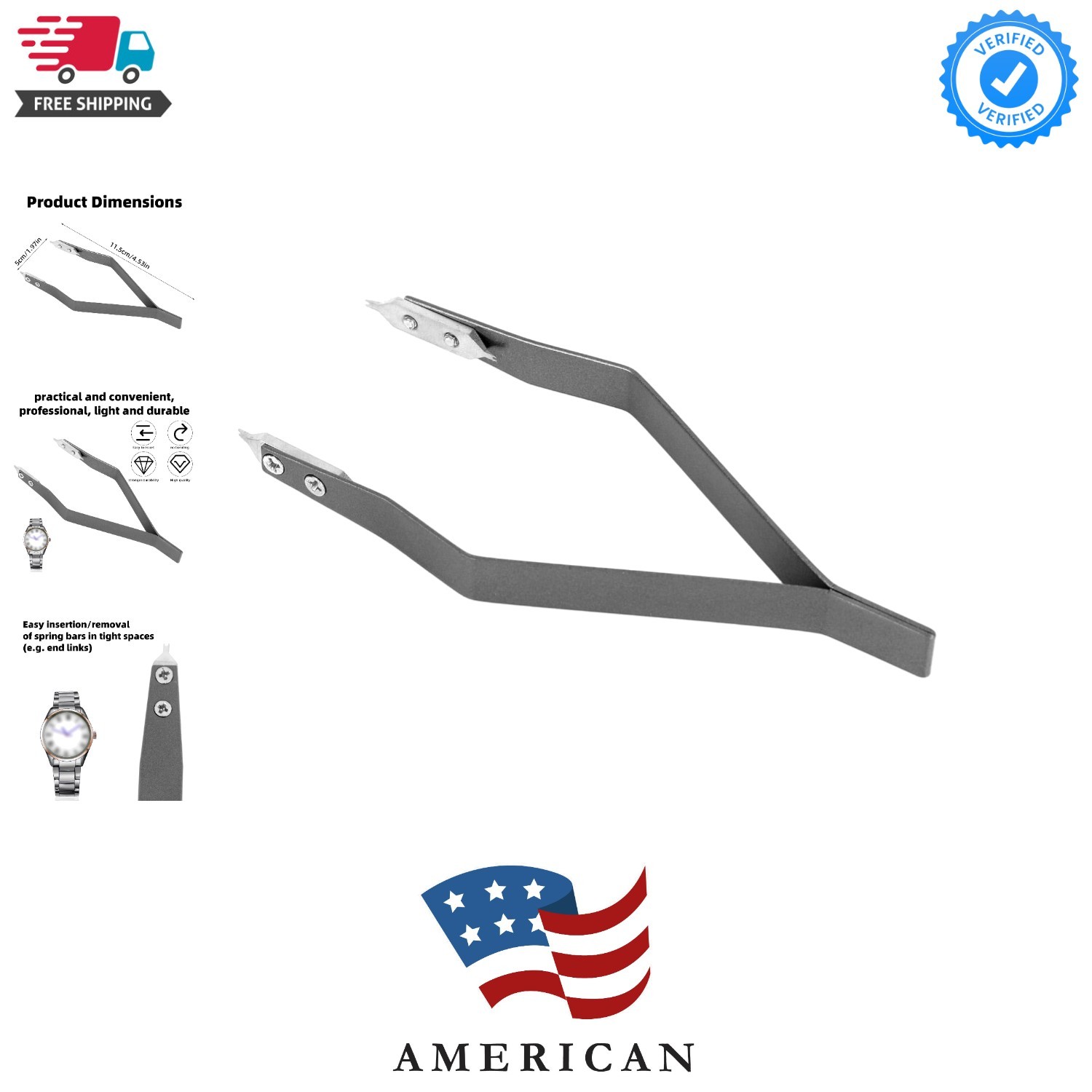 7825 Watch Spring Bar Tweezer, Aluminum Alloy Spring Bar Pliers Lug Removal F…