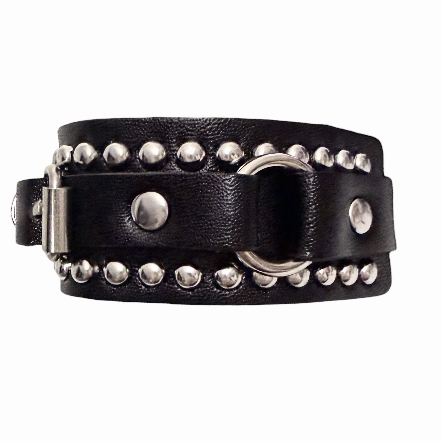 NEW Cuff Bracelet 7”-8” Buckle Studded O-Ring Black Faux Leather