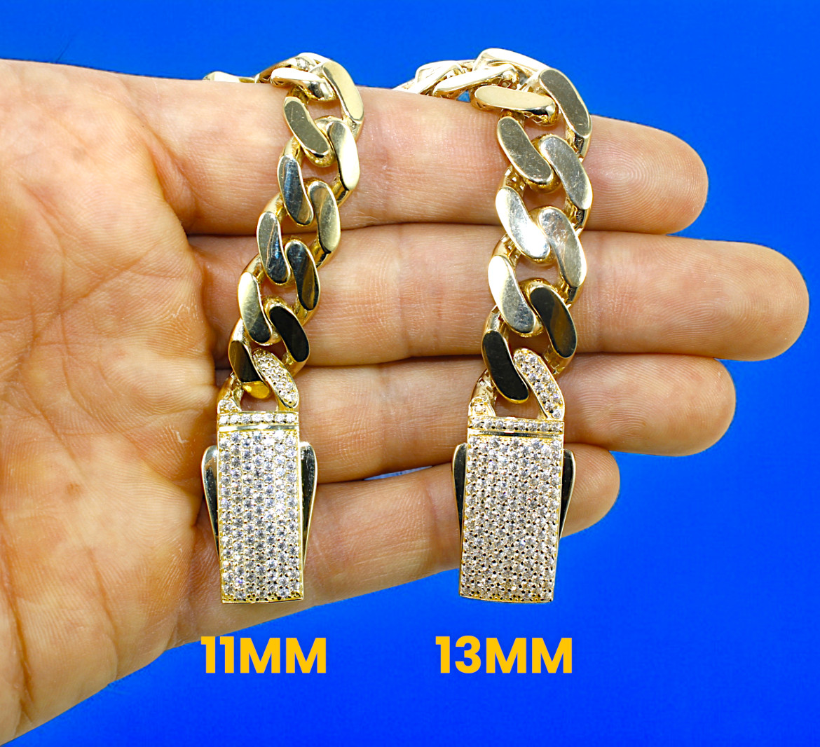 14K Yellow Gold Monaco Miami Cuban Link Chain Necklace CZ Pave 6mm-13mm 7″-30″