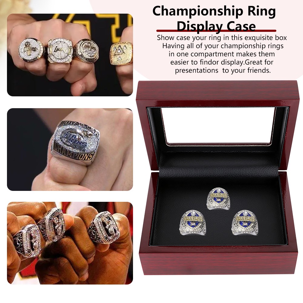 Championship Ring Display Box – Wooden Collection Case Storage Holder 1-7 Slots