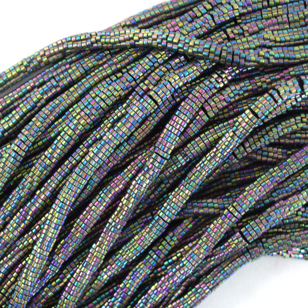 4mm rainbow hematite daisy beads 16″ strand