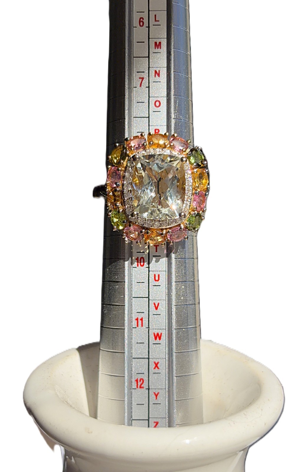Statement AAA Montezuma Prasiolite Multi-Tourmaline Zircon 8 CTW Ring Size 9 NEW