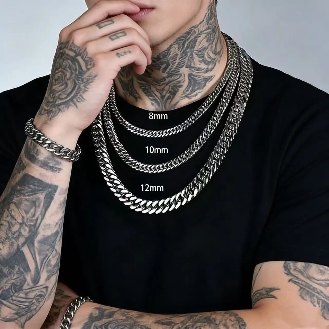 Mens Cuban Link Chain Necklace Stainless Steel 8-14mm Hip Hop Punk Jewelry