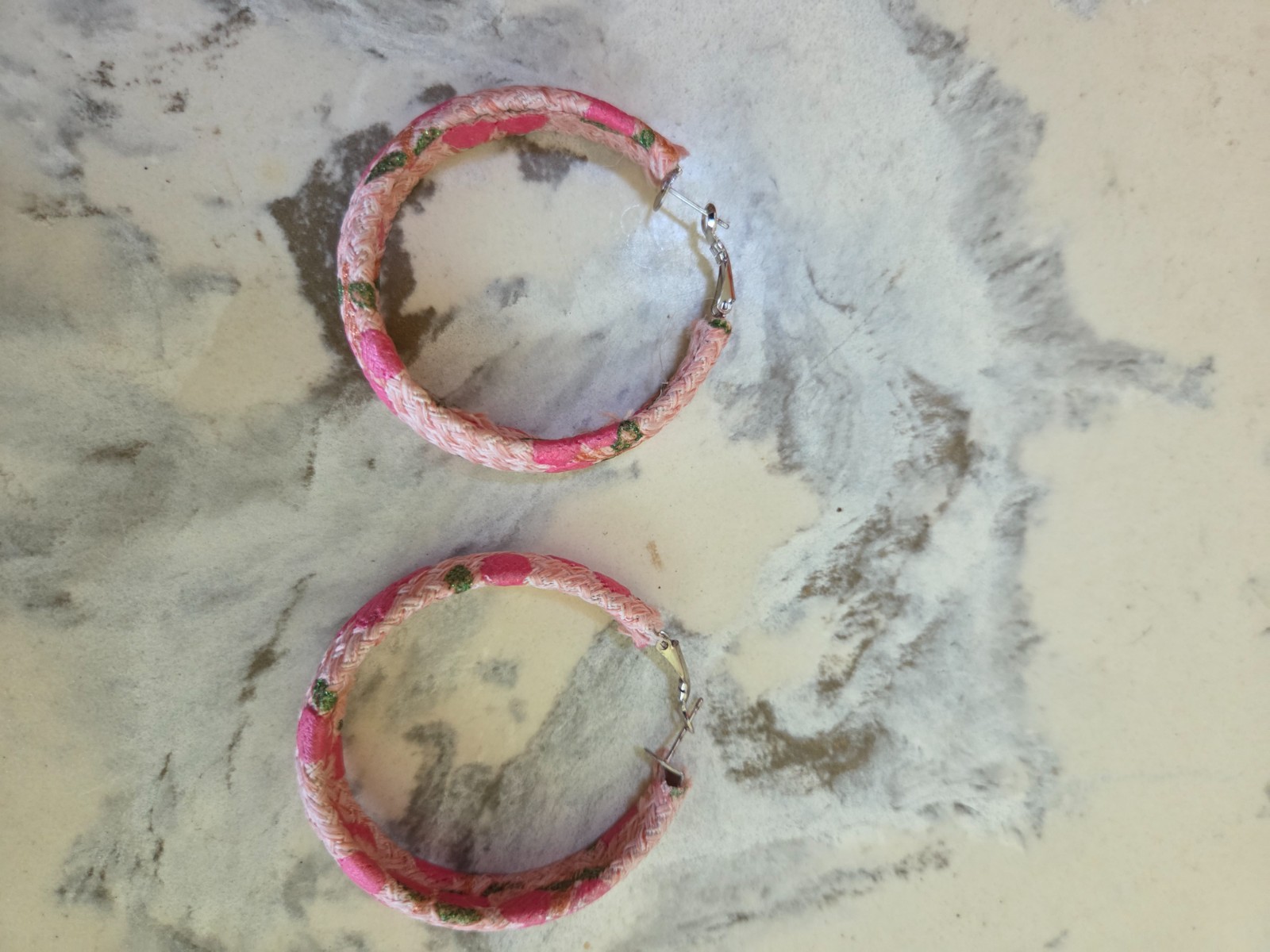 Fun Summer Pink Flower Hoop Earrings