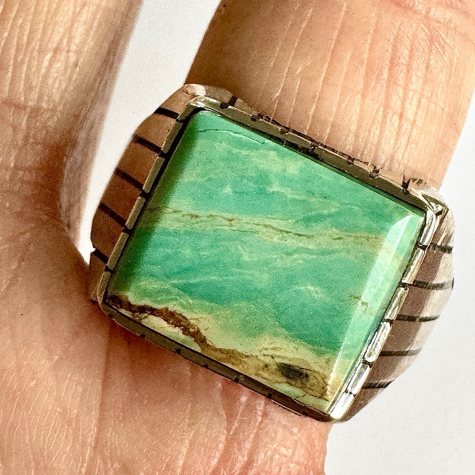 Navajo Turquoise Mens Ring Sz 13 Rectangle Signed Jack Sterling 14mm