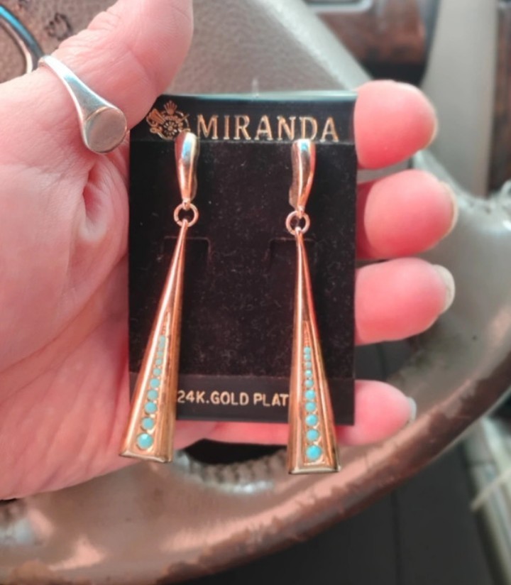 Vintage 24K Gold Plated Teardrop Dangle/Drop Hook Earrings W/ Turquoise Accent
