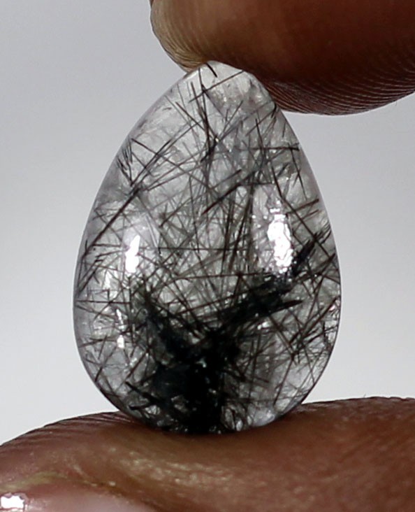 6.65 ct Natural Black Rutilated Quartz Pear Cabochon Loose Gemstone Stoneartt