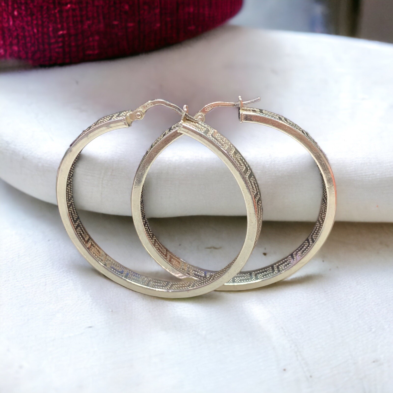 Sterling Silver Large Greek Key Hoop Earrings – Solid 925 Silver 1.75”- 7.7 Gram