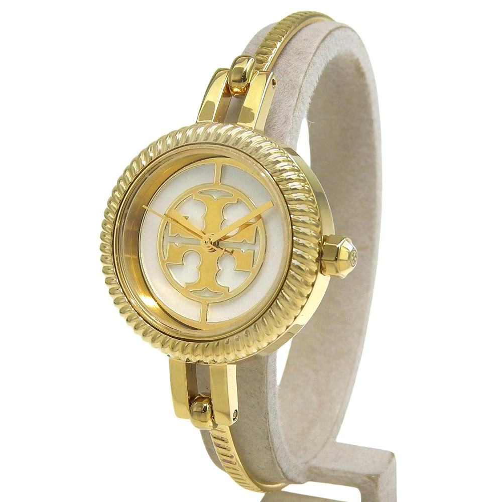 Tory Burch watch TBW4029 gold plated quartz analog white shell dial ladies used