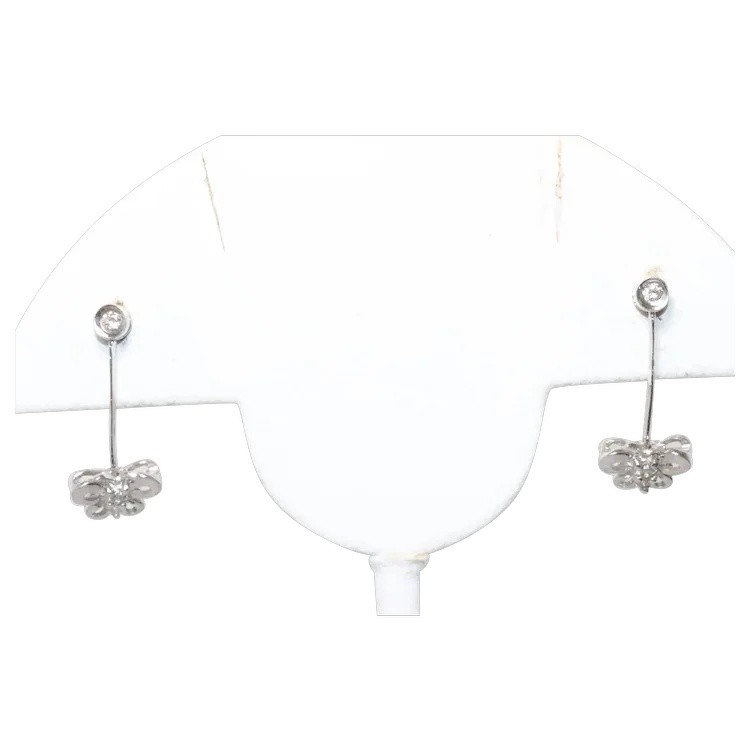 18KT White Gold .14CT Diamond Dangling Butterfly Earrings